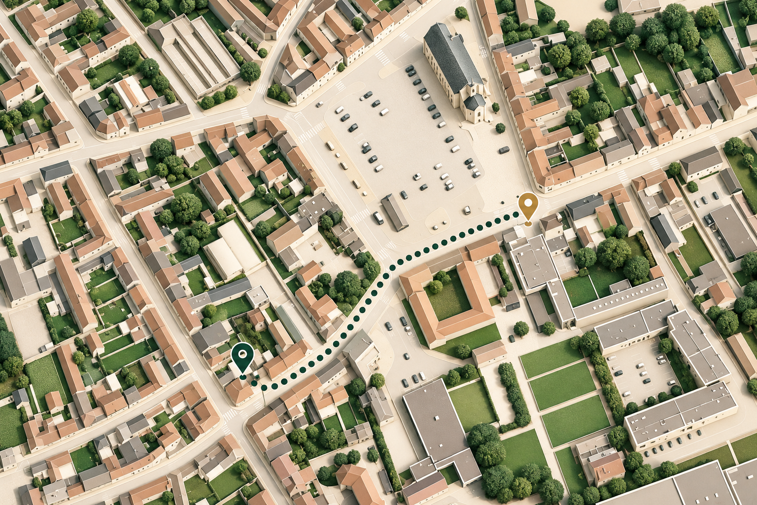 Plan illustré : de la mairie de Harnes au studio, à pied par la rue des Fusillés